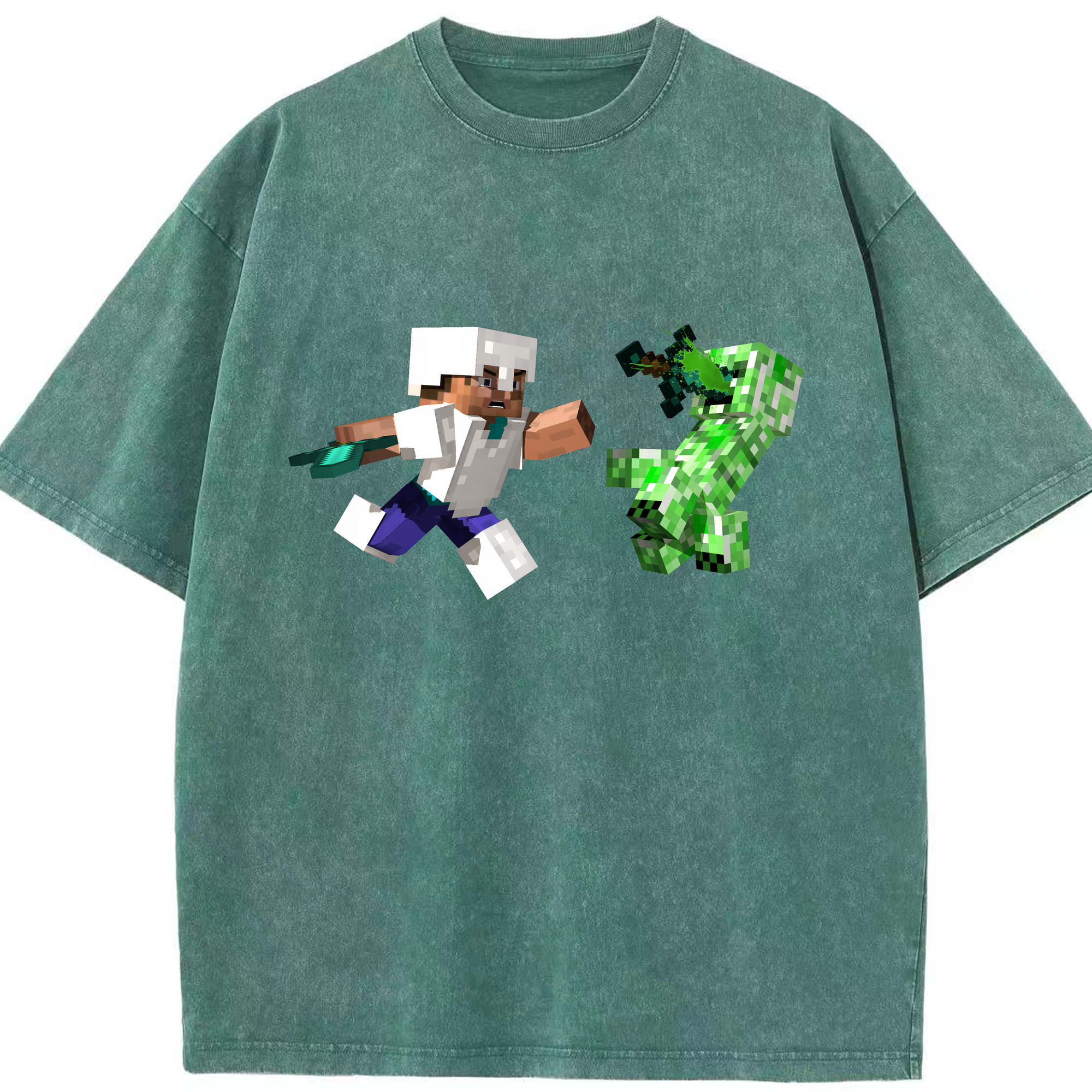 （画像用） マインクラフト ブロックの世界 Minecraft MC Block world 綿100% ヴィンテージ風 半袖Tシャツ（フロントプリント）
